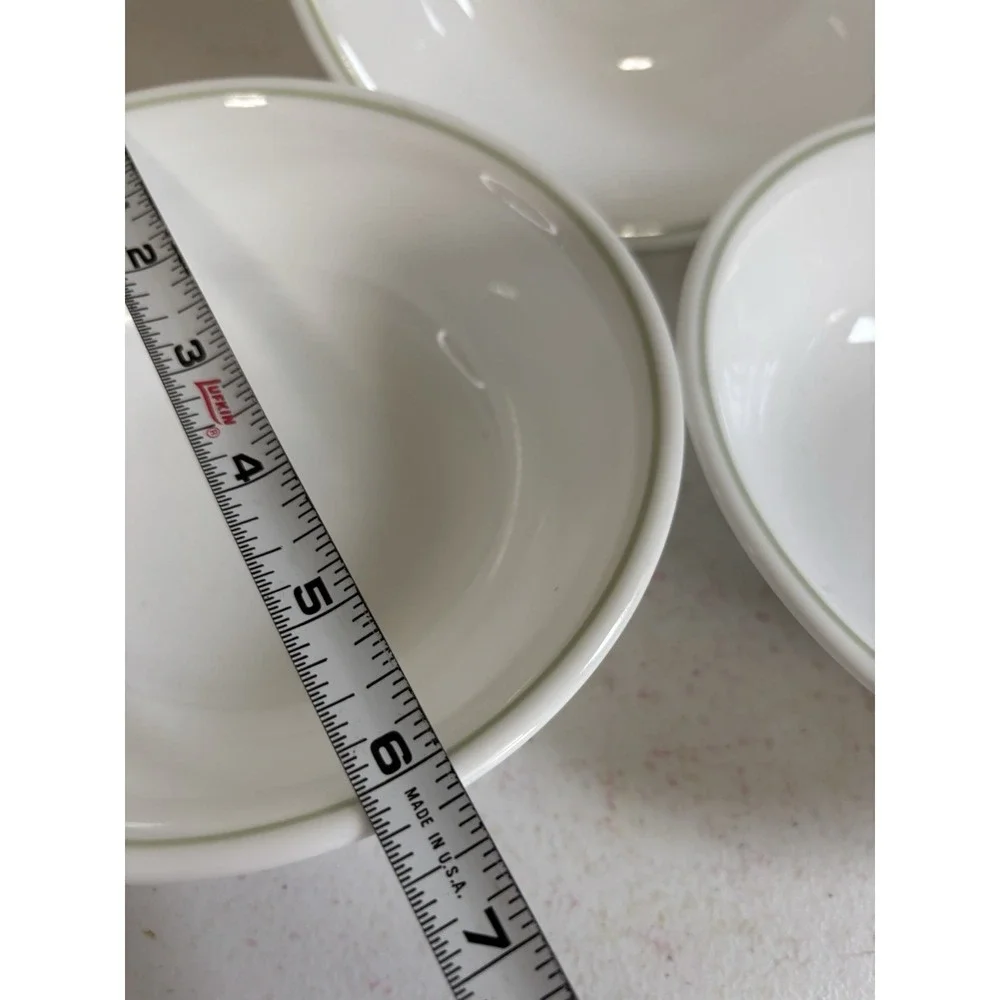 Corelle White with Green Rim Cereal Soup Bowls 6.25